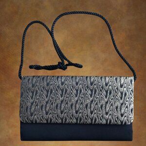 Whiting & Davis Black Gold Brocade Evening Clutch Shoulder Bag Vintage